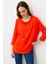 Kadın Sıfır Yaka Nakışlı Penye Bluz Mercan 2