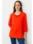 Kadın Sıfır Yaka Nakışlı Penye Bluz Mercan 4