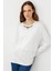 Kadın Sıfır Yaka Boncuk Işlemeli Penye Bluz Ekru 1