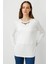 Kadın Sıfır Yaka Boncuk Işlemeli Penye Bluz Ekru 2