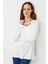Kadın Sıfır Yaka Boncuk Işlemeli Penye Bluz Ekru 3