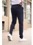 Düğmesiz Düz Kumaş Lacivert Jogger Pantolon 2