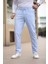 Düğmeli Düz Kumaş Buz Mavisi Jogger Pantolon 1