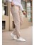 Çizgili Kumaş Bej Jogger Pantolon 2