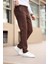 Düğmesiz Düz Kumaş Kahverengi Jogger Pantolon 2