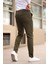 Düğmesiz Düz Kumaş Haki Jogger Pantolon 3