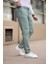 Düğmeli Düz Kumaş Haki Jogger Pantolon 1
