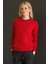 Kadın Sıfır Yaka Saç Örgülü Kazak Kırmızı 1