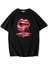 Unisex Oversize Casu Lip Dudak Baskılı T-Shirt Siyah 1