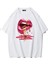 Unisex Oversize Casu Lip Dudak Baskılı T-Shirt Beyaz 1