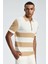 Kum Rengi Çizgili Düğmeli Yaka Merserize Pamuk Triko Polo 1