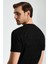 Keten Pamuk Karışım Sarmaşık Desen Bisiklet Yaka Siyah T-Shirt 5