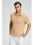 Saf Keten Kum Rengi Polo Yaka T-Shirt 5