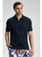 Saf Keten Lacivert Polo Yaka T-Shirt 1
