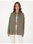 Kadın Haki Oversize Uzun Kollu Keten Gömlek 50301078-VR027 3