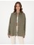 Kadın Haki Oversize Uzun Kollu Keten Gömlek 50301078-VR027 4