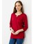 Kadın Açma Yaka Nakış Işlemeli Penye Bluz Vişne 1