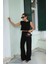 Siyah Bürümcük Crop Pantolon Takım 3