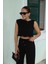 Siyah Bürümcük Crop Pantolon Takım 4