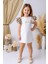 Kolları Leopar Volanlı Fashion Kız çocuk elbise - Beyaz 3