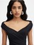 Şık Uzun Poğaça Desenli Elbise Drapeli Off The Shoulder Tasarım 4