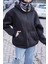 Samuray Kapşonlu Zıp Fermuarlı Çift Kapşonlu Nakışlı Sweatshirt- Siyah 1