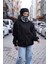 Samuray Kapşonlu Zıp Fermuarlı Çift Kapşonlu Nakışlı Sweatshirt- Siyah 2