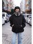 Samuray Kapşonlu Zıp Fermuarlı Çift Kapşonlu Nakışlı Sweatshirt- Siyah 3