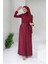 Taş Detaylı Şallı Elbise Takım 3953 Bordo 1