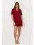 Kadın Luxury Düğmeli Şortlu Pijama Takımı Bordo 1