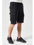 Erkek Siyah Beli Ribanalı Örme Parça Boya Kargo Şort 3