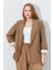 Kadın Kahve Kol Katlamalı Keten Blazer Ceket 2