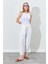 Kadın Ekru Beli Lastikli Havuç Kesim Keten Pantolon 4