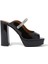 Yüksek Topuklu Siyah Deri Peep-Toe Sandalet 1
