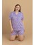 Büyük Beden Papatya Baskılı Gömlek Yaka Şortlu Pijama Takımı 1
