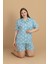 Büyük Beden Kalp Baskılı Gömlek Yaka Şortlu Pijama Takımı 2