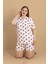 Büyük Beden Kalp Baskılı Gömlek Yaka Şortlu Pijama Takımı 1