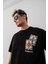 Erkek Baskılı Oversize T-Shirt - Siyah 1