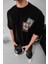 Erkek Baskılı Oversize T-Shirt - Siyah 2