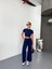 Osy Modal Yumuşak Dokulu Kumaş Kısa Kollu Crop Alt Ispanyol Paça Pantalon Ikili Takım - Lacivert 3