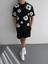 Ön ve Arka Baskılı Oversize Bisiklet Yaka T-Shirt- Siyah 3