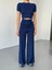 Osy Modal Yumuşak Dokulu Kumaş Kısa Kollu Crop Rahat Pantalon Ikili Takım - Lacivert 2