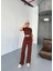 Osy Modal Yumuşak Dokulu Kumaş Kısa Kollu Crop Rahat Pantalon Ikili Takım - Kahverengi 5