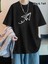 Baskılı Oversize Bisiklet Yaka T-Shirt - Siyah 1