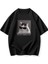 Baskılı Oversize Bisiklet Yaka T-Shirt - Siyah 1