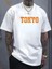 Baskılı Oversize Bisiklet Yaka T-Shirt - Beyaz 2