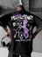 Baskılı Oversize Bisiklet Yaka T-Shirt - Siyah 1