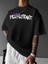 Baskılı Oversize Bisiklet Yaka T-Shirt - Siyah 2