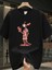 Baskılı Oversize Bisiklet Yaka T-Shirt - Siyah 1