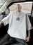 Baskılı Oversize Bisiklet Yaka T-Shirt - Beyaz 1